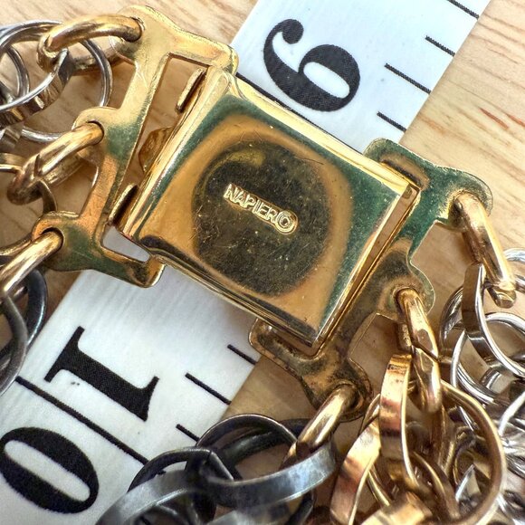 Multi-Tone Layered Chain Necklace Gold Silver & Black Metal Bold Statement - Picture 4 of 9